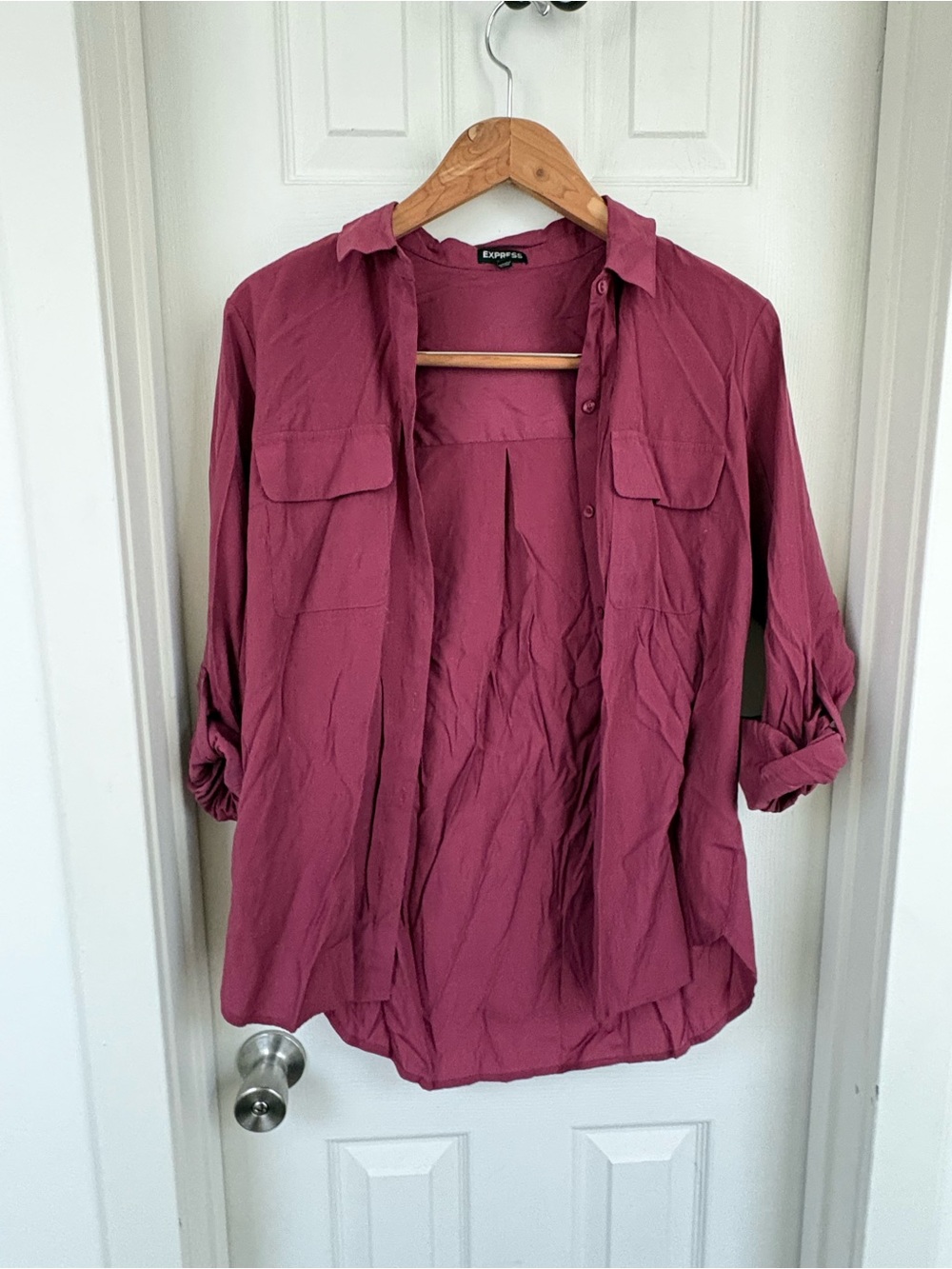 Express Button-Front Shirt in Deep Plum